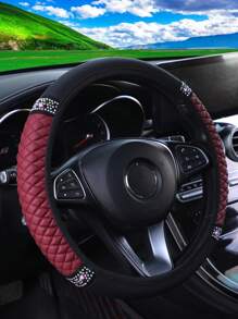 MEIKAXIU 1 件 PU 皮革 3D 刺绣带水钻汽车方向盘套（无内圈）闪亮风格女士，适合 14.5-15 英寸汽车配件 - 均碼 - 查看 8