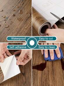 1 Roll Self-Adhesive Vinyl Wallpaper Wood Plank Wall Stickers Decorative Film Contact Paper Kitchen Wall Home Decor - Mocha Brown - View 7