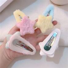 Kẹp tóc ngôi sao lông xù, dễ thương và ấm áp cho mùa thu đông, phụ kiện tóc hình trái tim cho bé gái để tóc mái hoặc kiểu tóc - nhiều màu - Xem 6