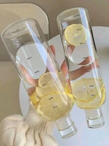 1pc 500ml Or 750ml Plastic Sports Water Bottle, Large Capacity, Leak-Proof, With Time Marker, Creative Anti-Drop, Suitable For Outdoor, Camping - Clear - View 1