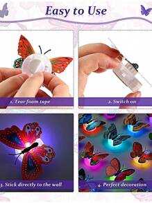1包裝隨機1pc/2pcs/5pcs/8pcs/10pcs/50pcs多色繽紛3D蝴蝶裝飾燈，電池供電的小型蝴蝶，發光蝴蝶裝飾，適用於花園、後院、草地、派對、婚禮裝飾、臥室裝飾、花瓶裝飾、多場景LED蝴蝶裝飾燈蝴蝶貼紙燈 - 彩色 - 查看 10