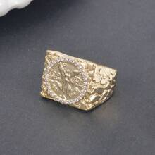 1pc 14k Golden Plated Imitation Gold Copper Ring,50 Peso Cubic Zirconia Mexican Commemorative Coin Ring,Golden Nugget Ring Men's Holiday Gift For Men - Yellow Gold - View 9