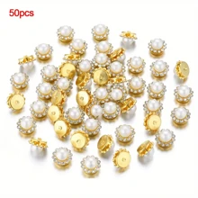 50pcs 10mm/12mm/14mm Sunflower Drill Round Pearl Hand Sewing Button, DIY Clothing Decoration Handbags Hat Decoration - White - View 7