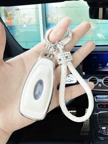 Fashionable Rhinestone Braided Leather Keychain + High-End Silver TPU Car Key Case + Suitable For Focus Key Cover EcoSport Mondeo Car Key Fob Case Keychain - White - View 2