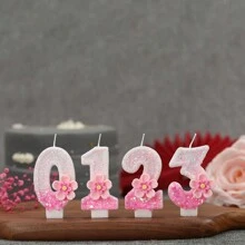 1pc Creative Handmade Pink Glitter Two-Layer Flower & Number Birthday Cake Candle With Pink Glitter Five-Petal Flower Decor, Party Decoration Candle,Christmas - Multicolor - View 5