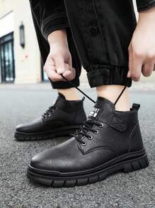 Giày bốt cổ giữa nam, giày thể thao phong cách Anh mới mùa thu có khóa dán, giày bốt công sở chống trượt - màu đen - Xem 5