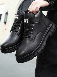 Giày bốt cổ giữa nam, giày thể thao phong cách Anh mới mùa thu có khóa dán, giày bốt công sở chống trượt - màu đen - Xem 7