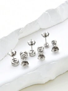 1 cặp bông tai đinh tán hình tròn bằng bạc Sterling 925 đính đá CZ thanh lịch và sang trọng dành cho nữ - Bạc - Xem 3