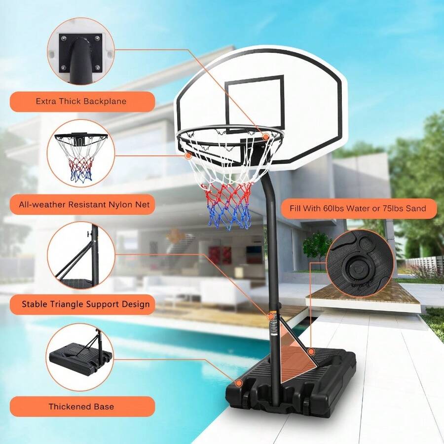 Portable Poolside Basketball Hoop Swimming Pool 3.1ft To 4.7ft Height