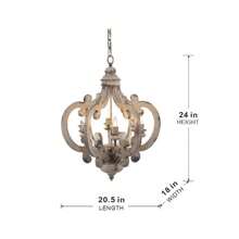 French Country Wood Chandelier, 6-Light Farmhouse Pendant Light Fixture With Adjustable Chain For Kitchen Foyer Hallway Entryway, Bulb Not Included