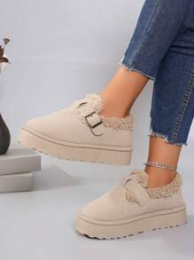 Botas de Neve de Moda Feminina 2024, Sapatos Casuais Vintage com Plataforma, Ponta Fechada e Forro de Pelúcia Espessado