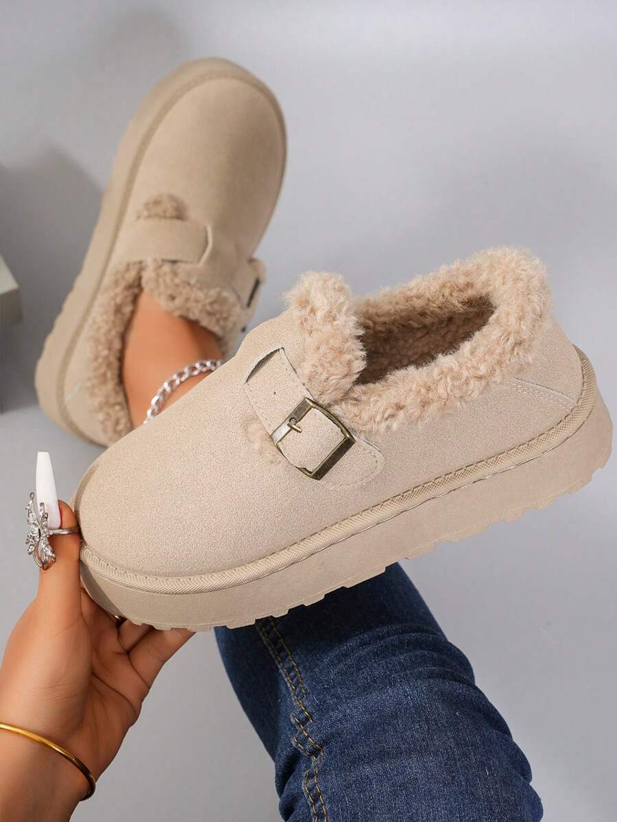 Botas de Neve de Moda Feminina 2024, Sapatos Casuais Vintage com Plataforma, Ponta Fechada e Forro de Pelúcia Espessado