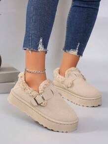 Botas de Neve de Moda Feminina 2024, Sapatos Casuais Vintage com Plataforma, Ponta Fechada e Forro de Pelúcia Espessado