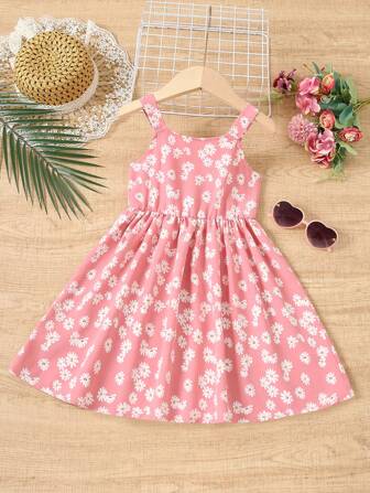 Young Girl Summer Casual Dress, Daisy Printed Cool Outfit For Summer!