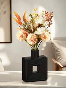 1pc Black/White Ceramic Vase, Square Vase Home Decoration Minimalist Nordic Bohemian Style, Suitable For Living Room, Shelf, Table, Bookshelf, Fireplace And Entryway Decoration Vase Festival Decoration Gifts Birthday Graduation Back To School Room Decor School Supplies Flower Vase Glass Vase