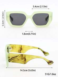 Square Frame Wide Temple Fashion Sunglasses - Mint Green - View 5