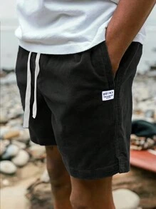 Shorts de tenis con cordón en la cintura y parche con letra para hombre