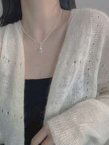 Hàn Quốc Dongdaemun Phong Cách Ngọt Ngào & Mát Mẻ Vòng Cổ Gấu Bông S925 Sterling Bạc Dành Cho Nữ, Thiết Kế Độc Đáo Dây Xích Xương Đòn Hai Lớp - vòng cổ - Xem 6