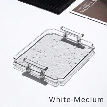 1pc Acrylic Clear Serving Tray With Handle Decorative Tray Organiser For Ottoman Coffee Table Countertop With Handles Luxurious Storage Rack For Kitchen Spices, Snacks, Cosmetics Organizer, Fridge, Home Necessity Back To School