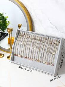 1 件天鹅绒和 PU 皮革项链收纳展示托盘，天鹅绒首饰架项链和手链收纳展示盒返校 - 項鍊托盤 - 查看 10