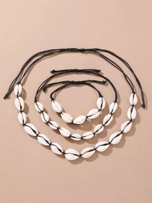 3 Stücke modische sommerliche Strand Stil Muschelkette, Fußkette und Armband Party-Set für Frauen