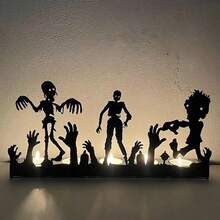 1入組四頭萬聖節創意金屬燭台，南瓜中空設計，節日裝飾擺件骷髏燭台（需根據預留線位置手動折疊，不包含蠟燭）