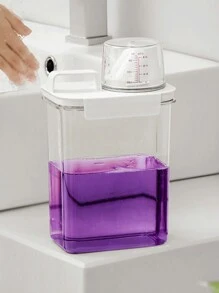 1 pieza / Set de 3 Dispensador de gel de ducha, Caja de almacenamiento de detergente en polvo, Cubo de plástico de gran capacidad transparente, Recipiente dispensador de jabón, con taza medidora, a prueba de caídas y fugas, Botella dispensadora con forma de embudo, Herramienta doméstica esencial para el baño y la lavandería, Dormitorio, Líquido lavavajillas