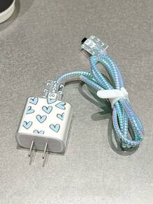 5 件海军蓝心形设计 20W/18W 手机充电器套装，充电线保护器，充电头保护器，兼容 11 12 13 14 15 16 17 - 寶藍色 - 查看 3