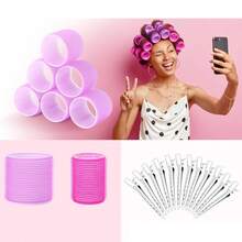 39入組髮型工具套裝 - 包括18個自粘捲曲器，20個髮夾，1個尾梳及大號髮根夾，適用於女性和女孩，適用於家用美髮或沙龍使用 - 彩色 - 查看 10