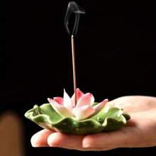 1 set de 2 piezas Quemador de incienso de cerámica con diseño de loto tranquilo - Para mejorar el ambiente del hogar y el estudio de yoga, la decoración y la meditación