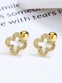 1 par de pendientes de rosca con trébol de la suerte de plata de ley 925 para mujeres, joyería de perforaciones en el cartílago del oído para San Valentín
