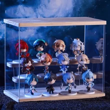 1 pieza de caja de almacenamiento de exhibición de acrílico transparente y madera maciza para figuras ciegas y coleccionables, vitrina a prueba de polvo - transparente - Ver 7