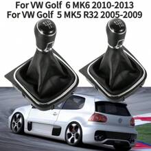 For  Golf 6 MK6 2010-2014 For  Golf 5 Jetta MK5 2005-2010 Leather Wrapped 5/6-Speed Integrated Gear Shift Head Dust Cover
