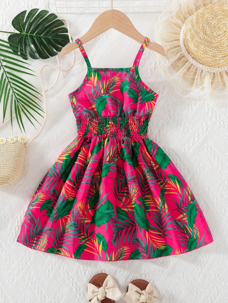 1 件年轻女孩休闲数码印花无袖吊带连衣裙，夏季 - 彩色 - 查看 1