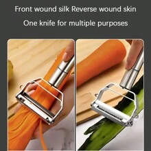 1個不銹鋼雙頭廚房削皮刀,4合1多功能蔬菜和水果削皮刀 - 銀色 - 查看 3