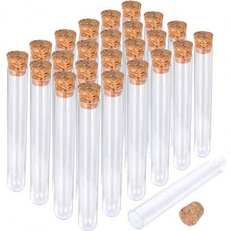 25Pcs/10pcs Clear Plastic Test Tubes With Cork Stoppers, 15x100mm 10ml, Good Seal For Jewelry Seed Beads Powder Spice Liquid Storage, Lab Use Or Decoration,Garden Decoration