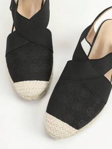 女士厚底坡跟凉鞋，封闭式趾套脚休闲渔夫鞋，封闭式趾高跟鞋 - 黑色 - 查看 6