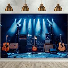 Mehrzweck 1 Stück Band Bühnenhintergrund - Polyester Spotlight Nachtclub Performance Rockgitarren Gesang Show Bar Fotografie Hintergrund - Universelles Urlaubs Erwachsenen Portrait Fotobox Video Shooting Banner Dekoration - Kein Strom benötigt - Mehrfarbig - Übersicht 8