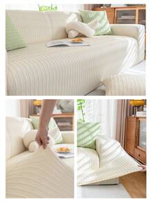 1 peça Capa de Sofá Elástica Desleixada Chenille Jacquard de Cor Sólida Quatro Estações, Estilo Moderno Minimalista Envolvente de Sofá Não Deslizante em Uma Peça, Adequado para Sofá em Forma de L e de 1/2/3/4 Lugares (Inclui Uma Fronha de Almofada) - Bege - Ver 5