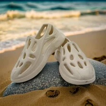 Men's Summer Hollow Out Shoes, Anti-Slip Soft Bottom Sandals With Protective Toe, Thick Sole Beach Slippers For Outdoor And Casual Wear
