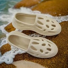 Men's Summer Hollow Out Shoes, Anti-Slip Soft Bottom Sandals With Protective Toe, Thick Sole Beach Slippers For Outdoor And Casual Wear