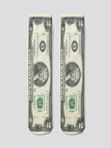 1pc 3d Personalized Socks With Dollar Element Print, Street Style Matching Creativity Over-The-Knee Casual Socks - Multicolor - View 16