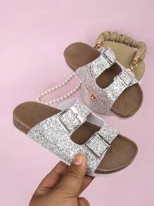 Chanclas de playa con hebilla plana de corcho para niños, sandalias casuales de estilo coreano a la moda y versátiles para exteriores