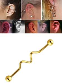 1 pieza Pendiente de aro largo de hueso de oreja transversal de acero inoxidable 316L, piercing de barra para hombre con espiral retorcida geométrica, pendiente de letra W para mujer con patrón de línea, joyería al por mayor de estilo europeo y americano - Líneas retorcidas onduladas geométricas - Ver 9