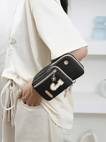 1pc Sports Wallet/Phone/Handbag/Backpack/Coin Purse/Keychain/Long Wallet/Shoulder Bag/Adjustable Strap Crossbody Bag (DIY Alphabet Stickers) - Black - View 4