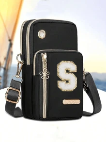 1pc Sports Wallet/Phone/Handbag/Backpack/Coin Purse/Keychain/Long Wallet/Shoulder Bag/Adjustable Strap Crossbody Bag (DIY Alphabet Stickers) - Black - View 7