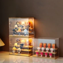 1 pieza de caja de almacenamiento de exhibición de acrílico transparente y madera maciza para figuras ciegas y coleccionables, vitrina a prueba de polvo - transparente - Ver 4
