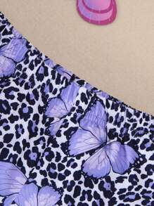 Young Girl 2pcs Casual Butterfly Letter Print Short Sleeve Knitted T-Shirt And Biker Shorts Set, Summer - Purple - View 6