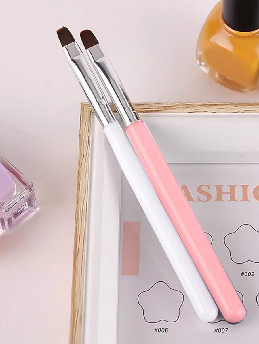 1pc White & Pink Flat-Headed UV Gel Nail Art Brush - Multicolor - View 1