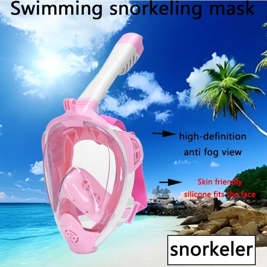1pc Foldable Full Dry Snorkeling Mask With Camera Mount For Adults, Portable And High Visibility For Swimming And Diving - Pink - View 1